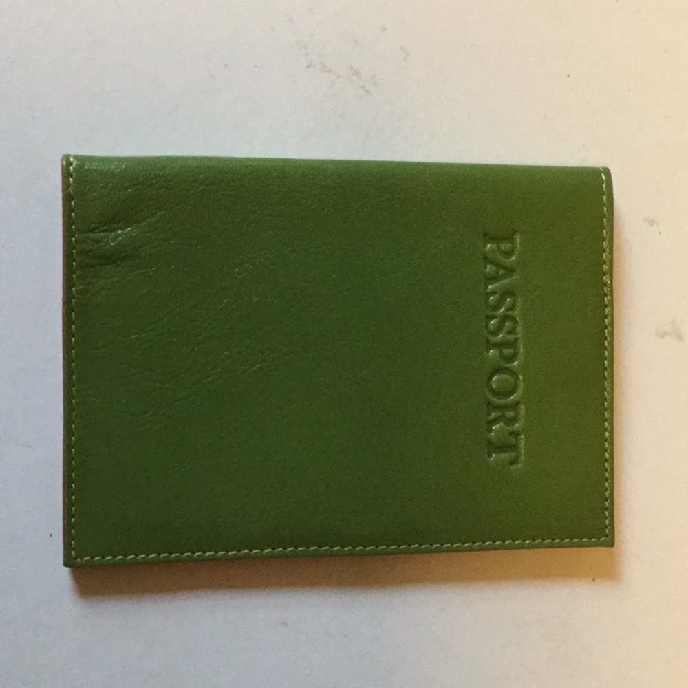 tusk leather passport cover green/pink- brand new
